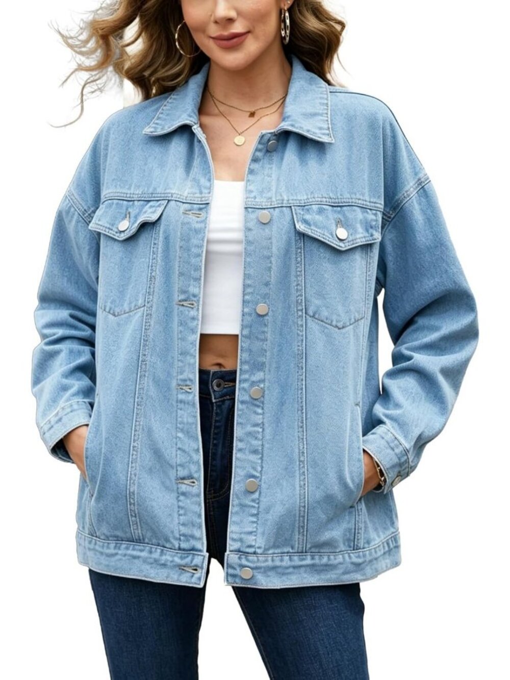 Oversized Denim Jacket for Women | Button Down, Loose Fit, Stylish Boyfriend